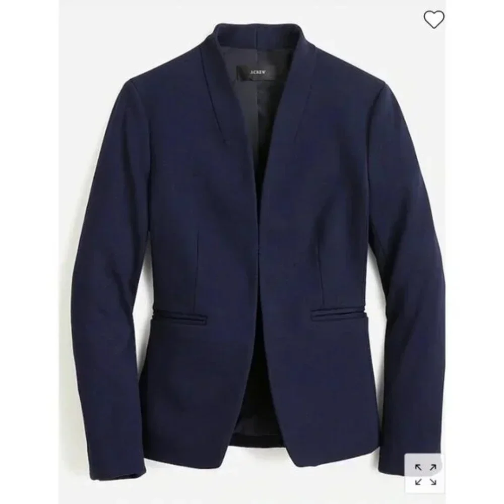 H2743 J. Crew collarless blazer navy blue size 2